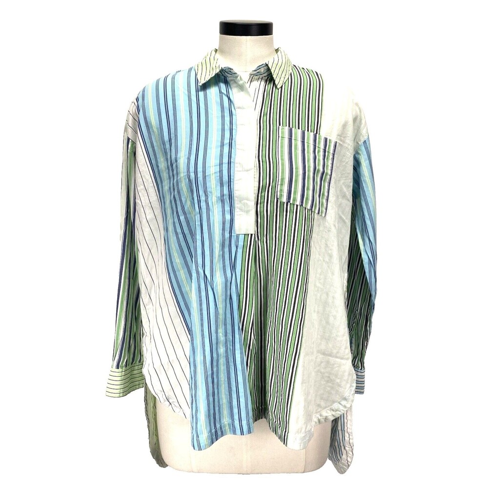 Maeve Anthropologie A-line Top Womens XS Stripe Hi Low Hem Button Dise Vents